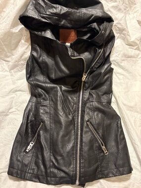 SOLD-VNTD-Y2K Miss London Faux Leather Asymmetrical Hooded Vest